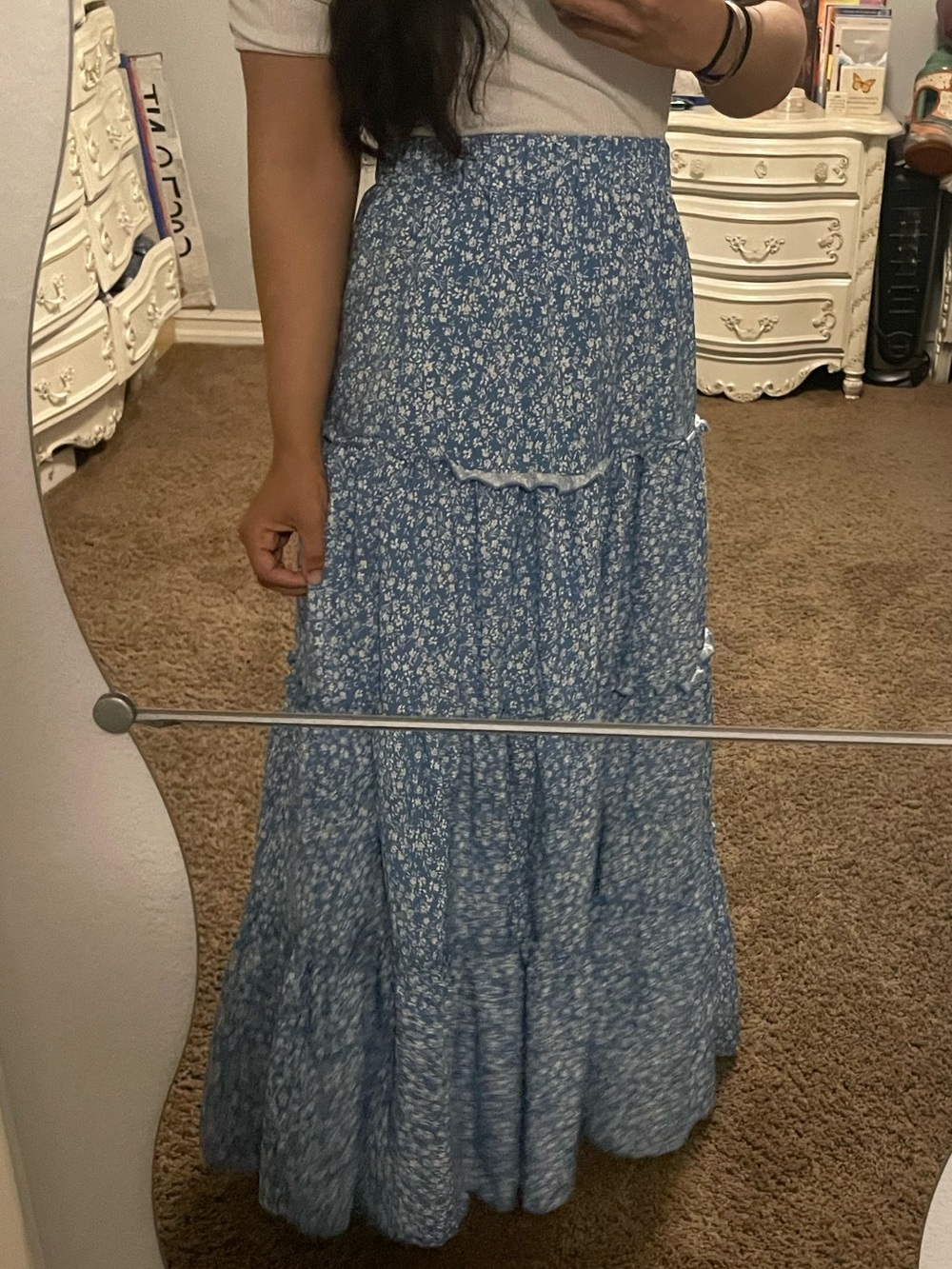 Blue Floral Tiered Maxi Skirt - Women